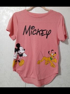 Disney Kids Mickey, Pluto & Minnie Coral Pink Graphic Tee - Size 7/9 M
